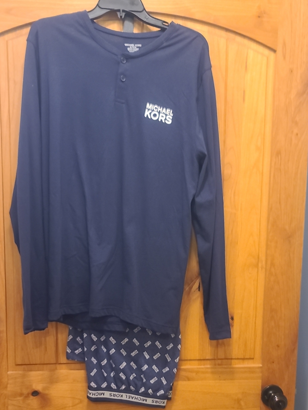 Michael Kors Navy Long-Sleeve Henley Pajama Set with Logo